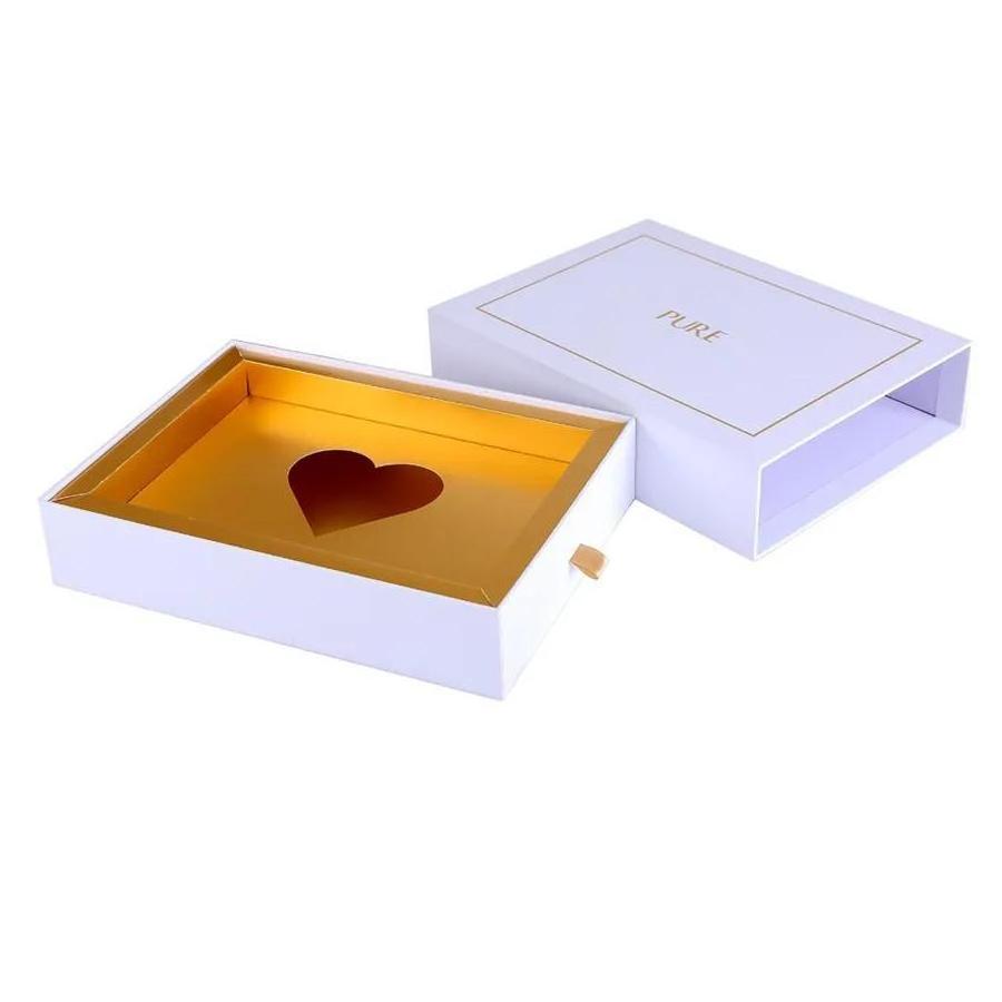 Custom Fancy Design Paperboard Drawer Box with gold foil Cardboard Packaging Corrugated Match Box with heat shape inside