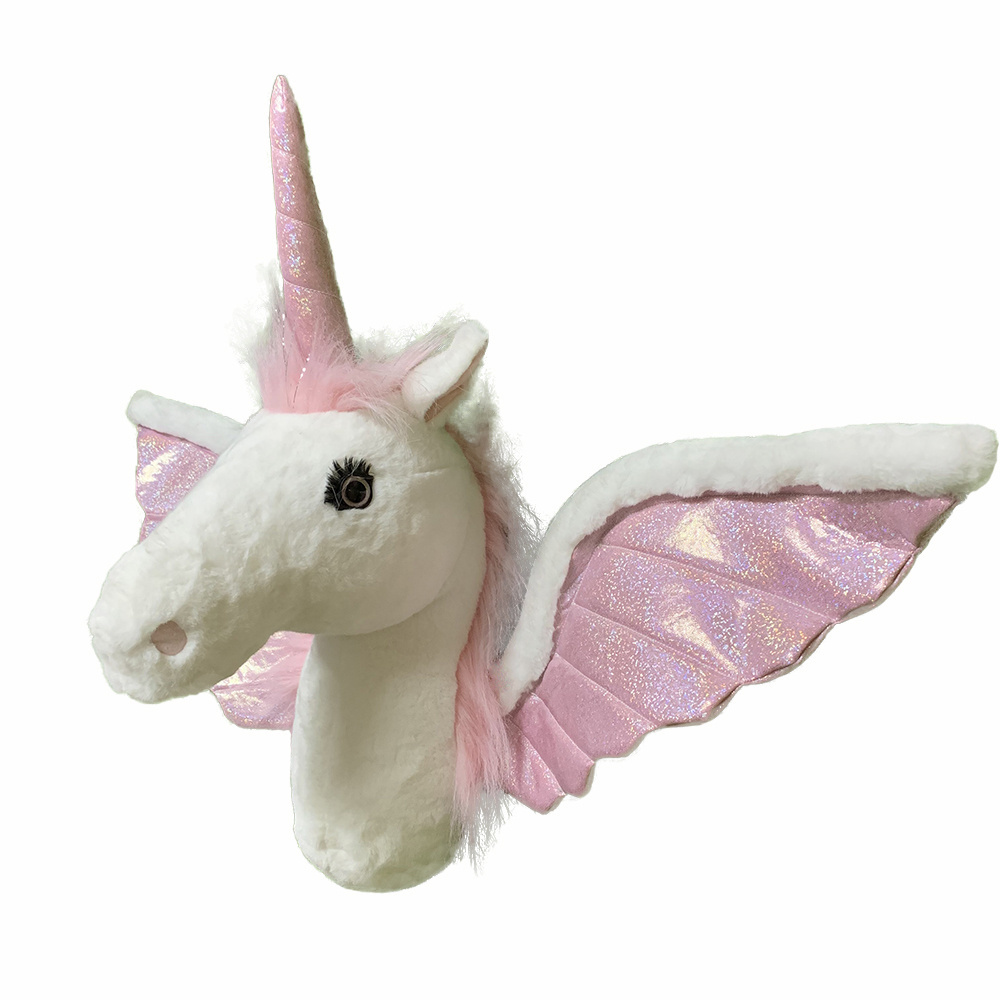 Dreamy Stuffed Animal Wall Decoration Girl Heart Head Pink Flying Unicorn Plush Toy Hanging Nursery Room