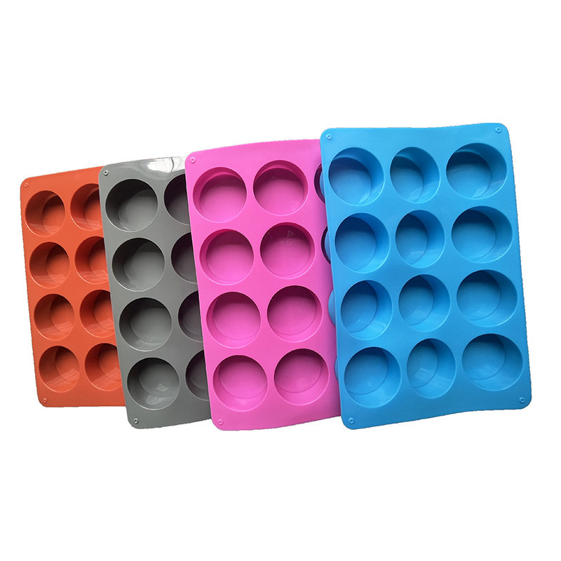 Food Grade DIY Silicone 12 Hole Cylinder Round Shape Candle Making Molds Silicone Cake Baking Pan Silicone Muffin Baking Mold