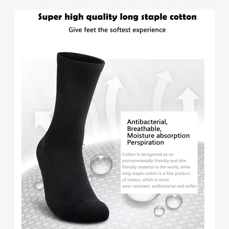 High quality crew compression fashion grip logo embroidery print soccer long socks leather soles non skid socks