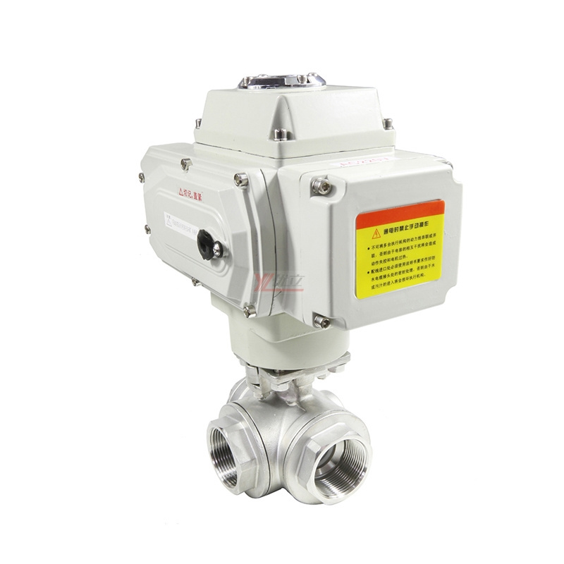 T-port RC NPT BSP 1.6mpa stainless steel 304 316 on-off thread motorized 3 way motorized ball valve 4 inches controller 220v