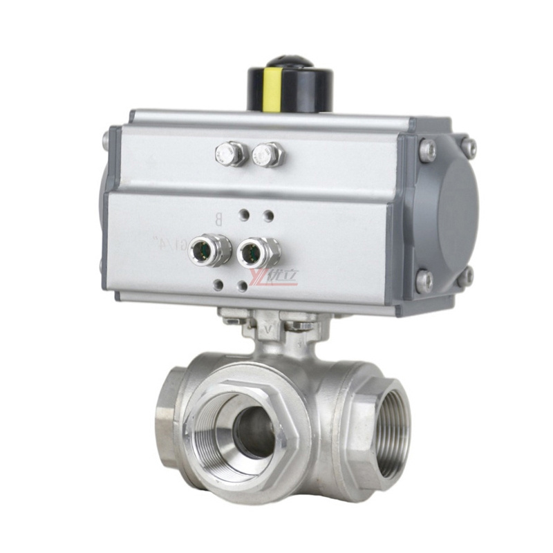 YOULI NPT BSP 2 inch 1.6-6.4Mpa stainless steel high temperature 304 316  threaded 3 way Pneumatic actuator ball valve