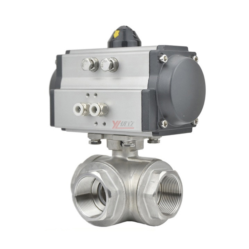 YOULI NPT BSP 2 inch 1.6-6.4Mpa stainless steel high temperature 304 316  threaded 3 way Pneumatic actuator ball valve