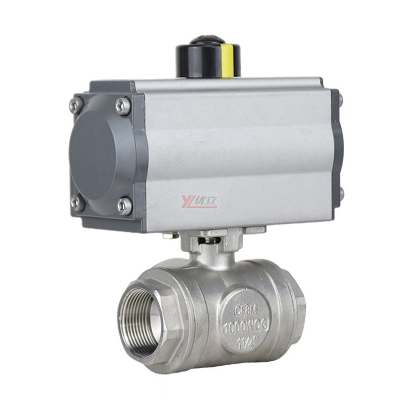 YOULI NPT BSP 2 inch 1.6-6.4Mpa stainless steel high temperature 304 316  threaded 3 way Pneumatic actuator ball valve