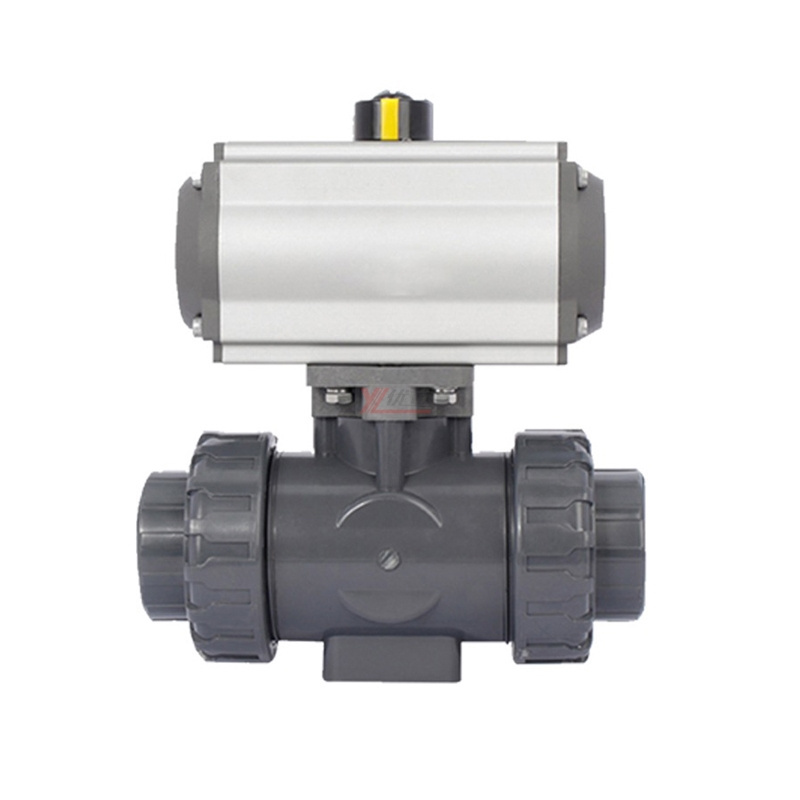 YOULI high quality Zero leakage DN15 to DN100 PVC UPVC CPVC Plastic Pneumatic Actuator Union Socket 3 Way Ball Valve