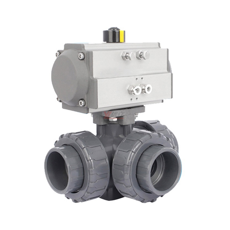 YOULI high quality Zero leakage DN15 to DN100 PVC UPVC CPVC Plastic Pneumatic Actuator Union Socket 3 Way Ball Valve