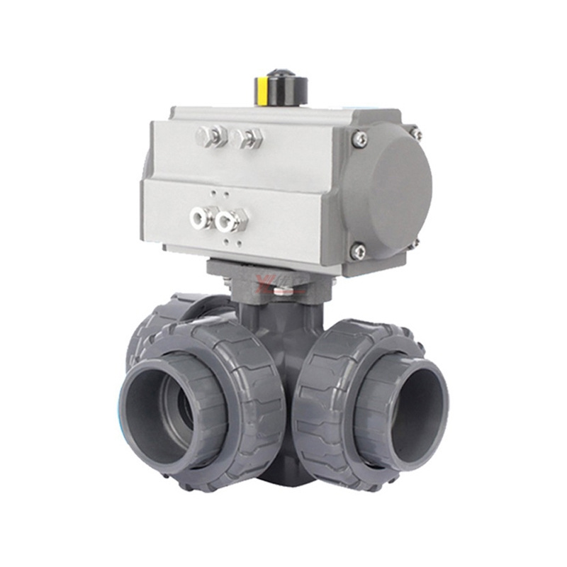 YOULI high quality Zero leakage DN15 to DN100 PVC UPVC CPVC Plastic Pneumatic Actuator Union Socket 3 Way Ball Valve