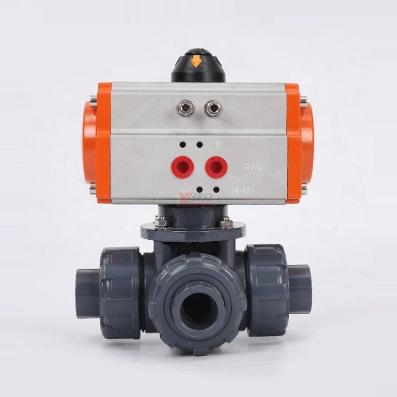 YOULI high quality Zero leakage DN15 to DN100 PVC UPVC CPVC Plastic Pneumatic Actuator Union Socket 3 Way Ball Valve