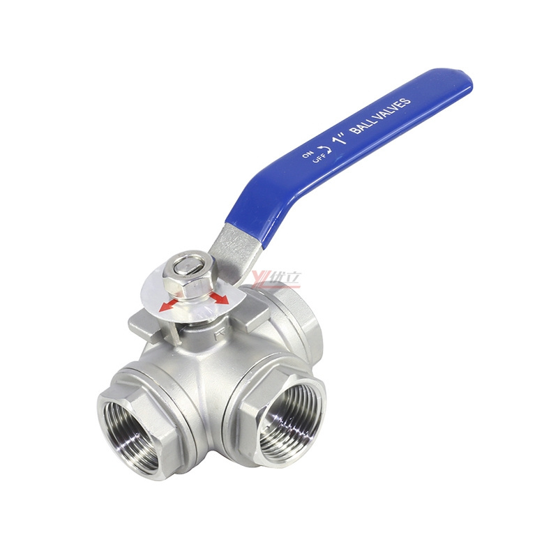 stainless steel NPT BSP 1.6mpa valve ball with handle lock ss 304 316 T-port manual 2 inch 3-way threaded ball valve