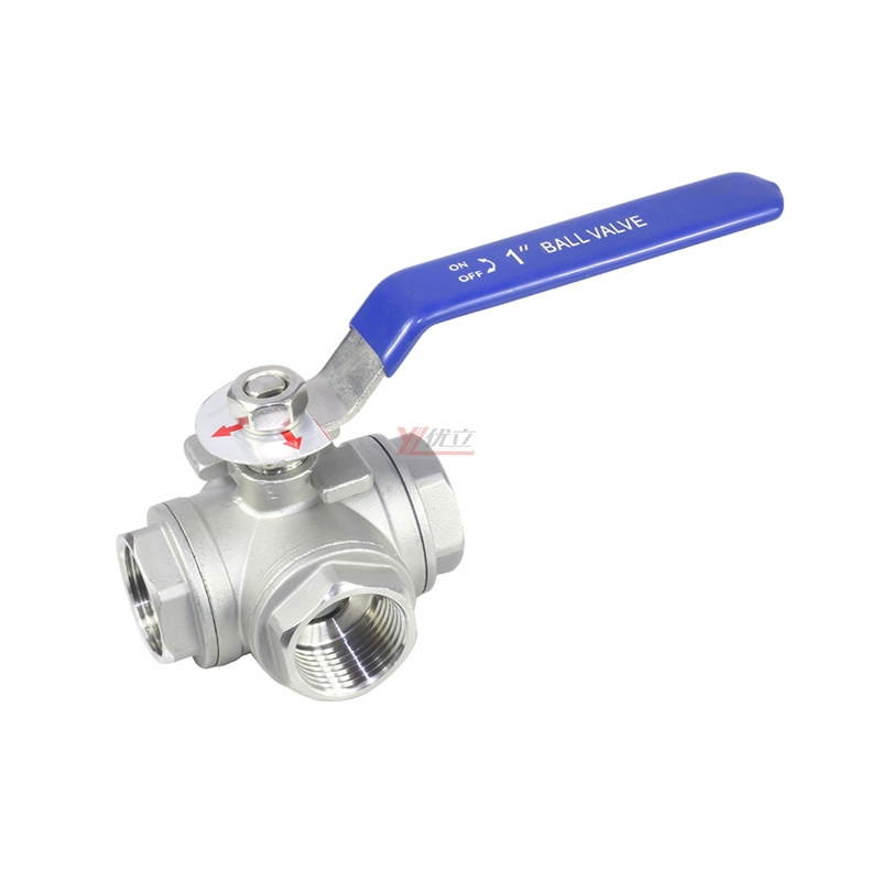 stainless steel NPT BSP 1.6mpa valve ball with handle lock ss 304 316 T-port manual 2 inch 3-way threaded ball valve