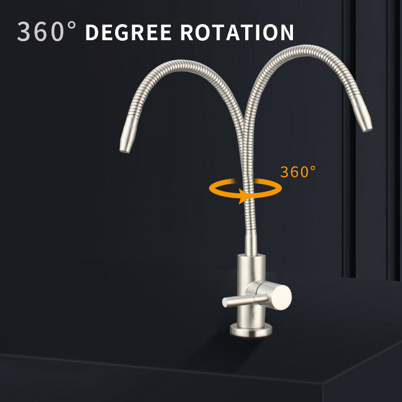 360 Swivel 304 Stainless Steel Cold Water Faucet Kitchen Water Tap with Single Hole Flexible Hose