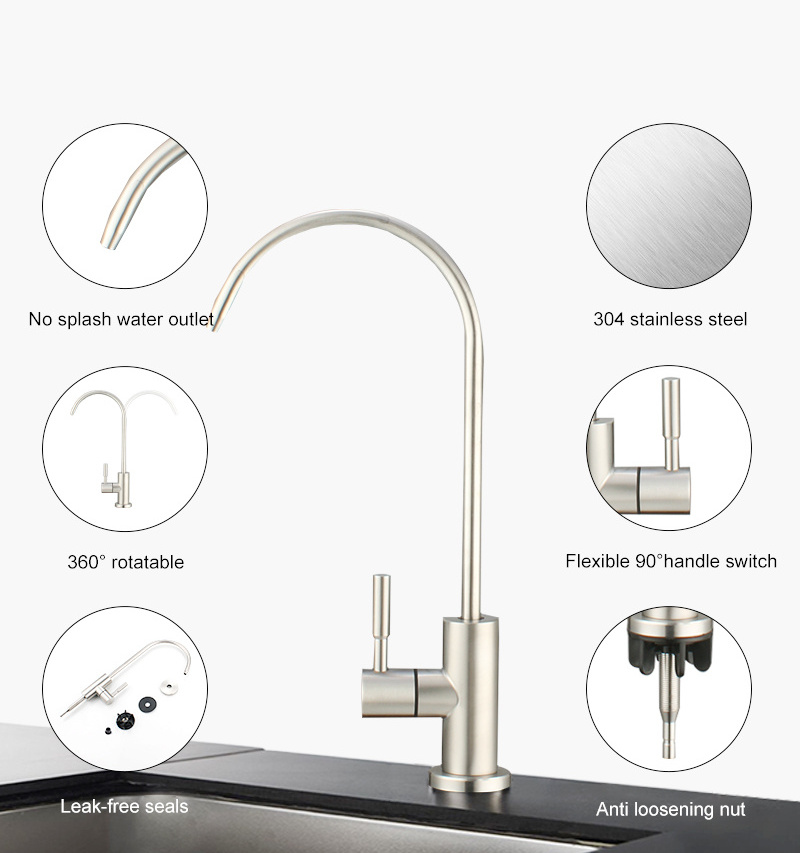 High Quality 304 Stainless Steel Brushed Kitchen Sink Reverse Osmosis Filter Lead-free Drinking Purifier Water Faucet