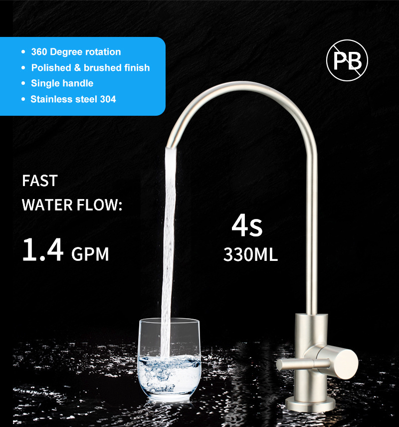 High Quality 304 Stainless Steel Brushed Kitchen Sink Reverse Osmosis Filter Lead-free Drinking Purifier Water Faucet