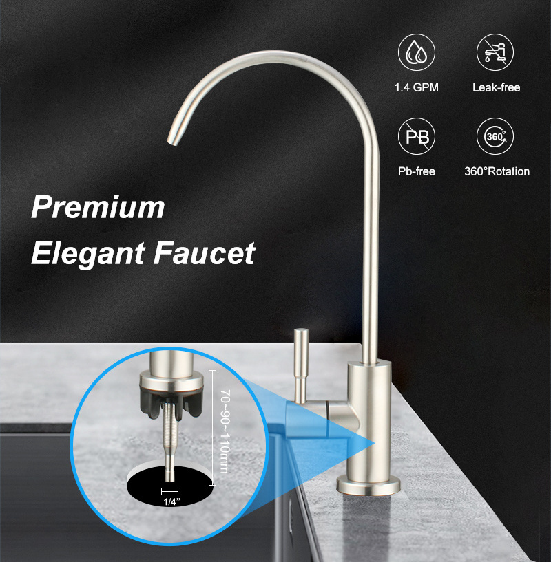 High Quality 304 Stainless Steel Brushed Kitchen Sink Reverse Osmosis Filter Lead-free Drinking Purifier Water Faucet