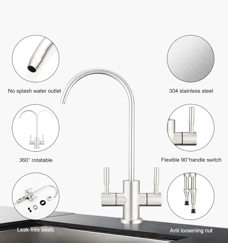 Kitchen Double Control Faucet Ro Purifier Faucet 304 Stainless Steel Clean Tap In China