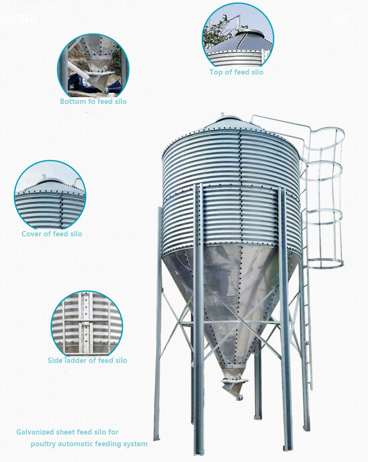 Automatic Large Capacity Poultry Farm Feeding Galvanized Animal Pig Feed Storage Silos Chicken Auger Feeding Silo for Sale