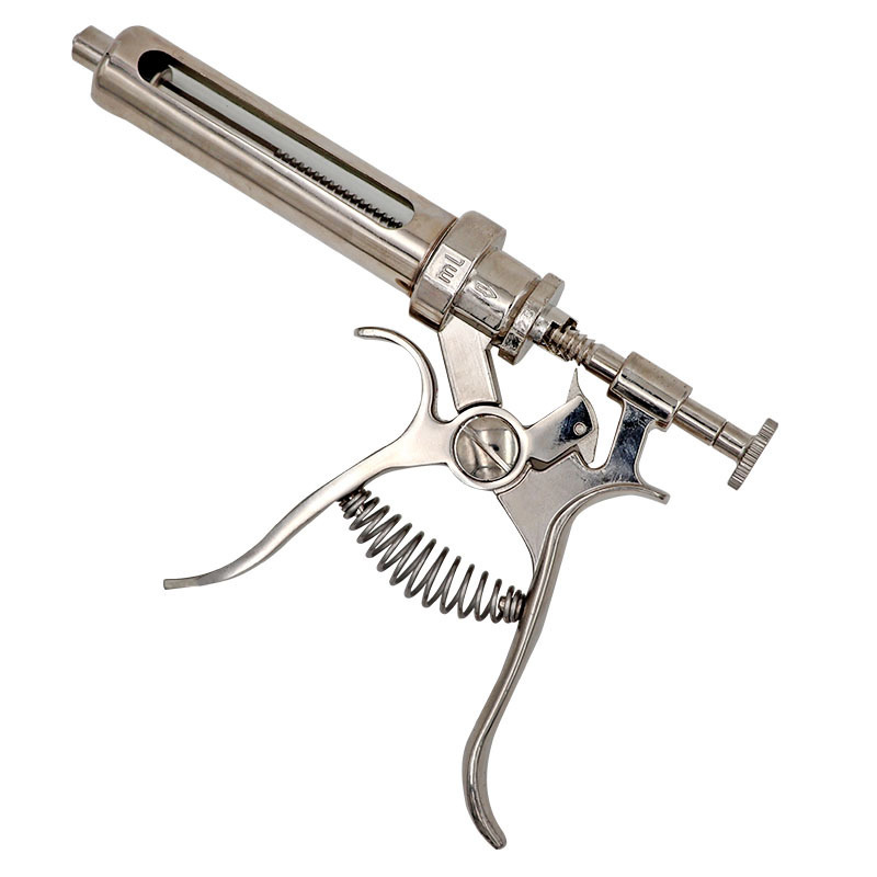 New 50Ml Silver Veterinary Syringe Gun Cow Sheep Pig Use Steel Semi-automatic Syringe Needle Metal Revolver Syringe/Injector