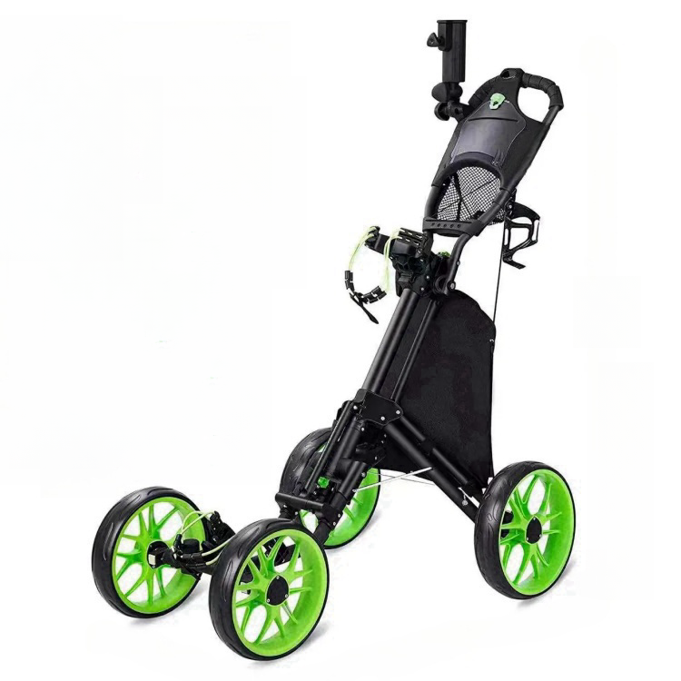 High Quality Golf Trolley Multi-functional Foldable 4 Wheel Golf Push Cart with Cooler Bag Drink Holder