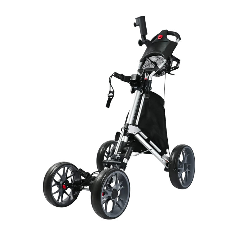 High Quality Golf Trolley Multi-functional Foldable 4 Wheel Golf Push Cart with Cooler Bag Drink Holder