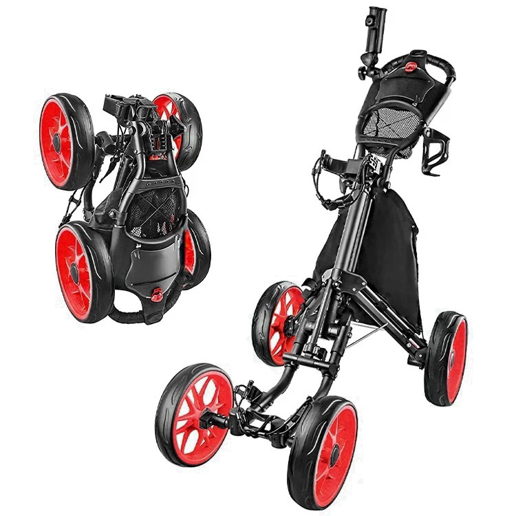 High Quality Golf Trolley Multi-functional Foldable 4 Wheel Golf Push Cart with Cooler Bag Drink Holder