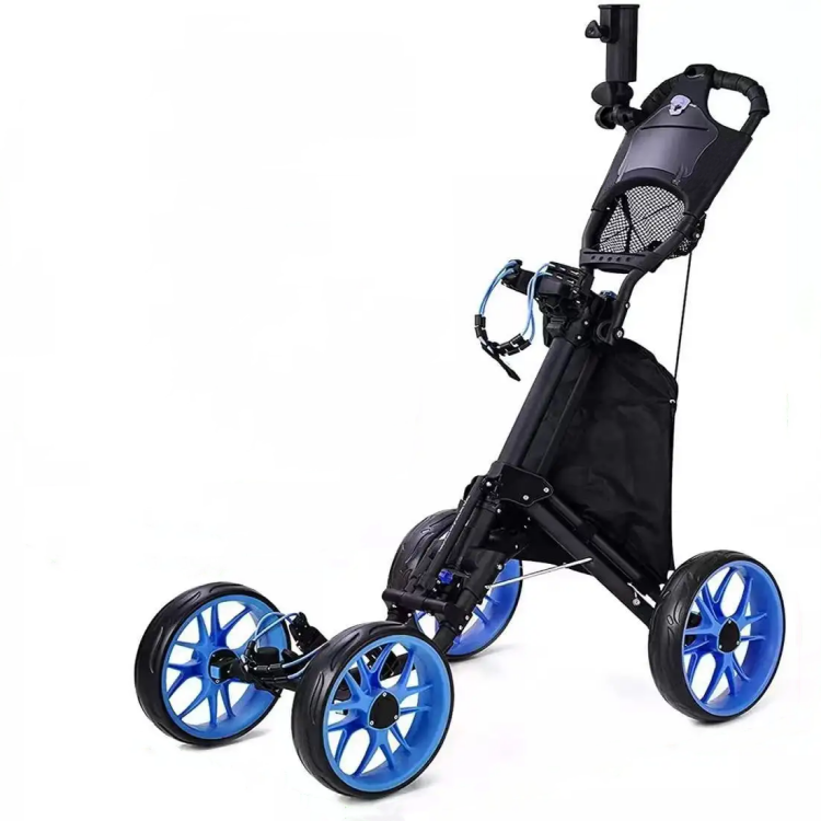 High Quality Golf Trolley Multi-functional Foldable 4 Wheel Golf Push Cart with Cooler Bag Drink Holder