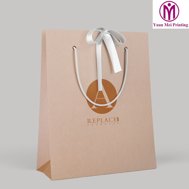 Reusable custom design packaging door gift art paper bag with ribbon