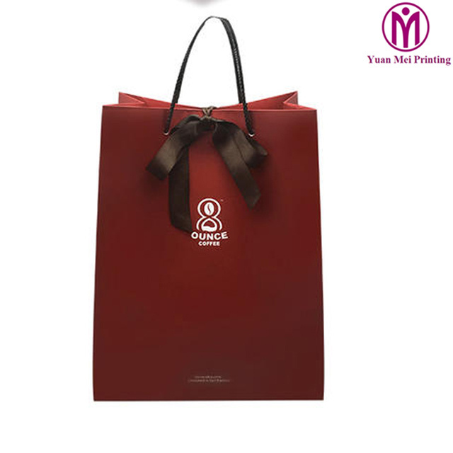 Reusable custom design packaging door gift art paper bag with ribbon