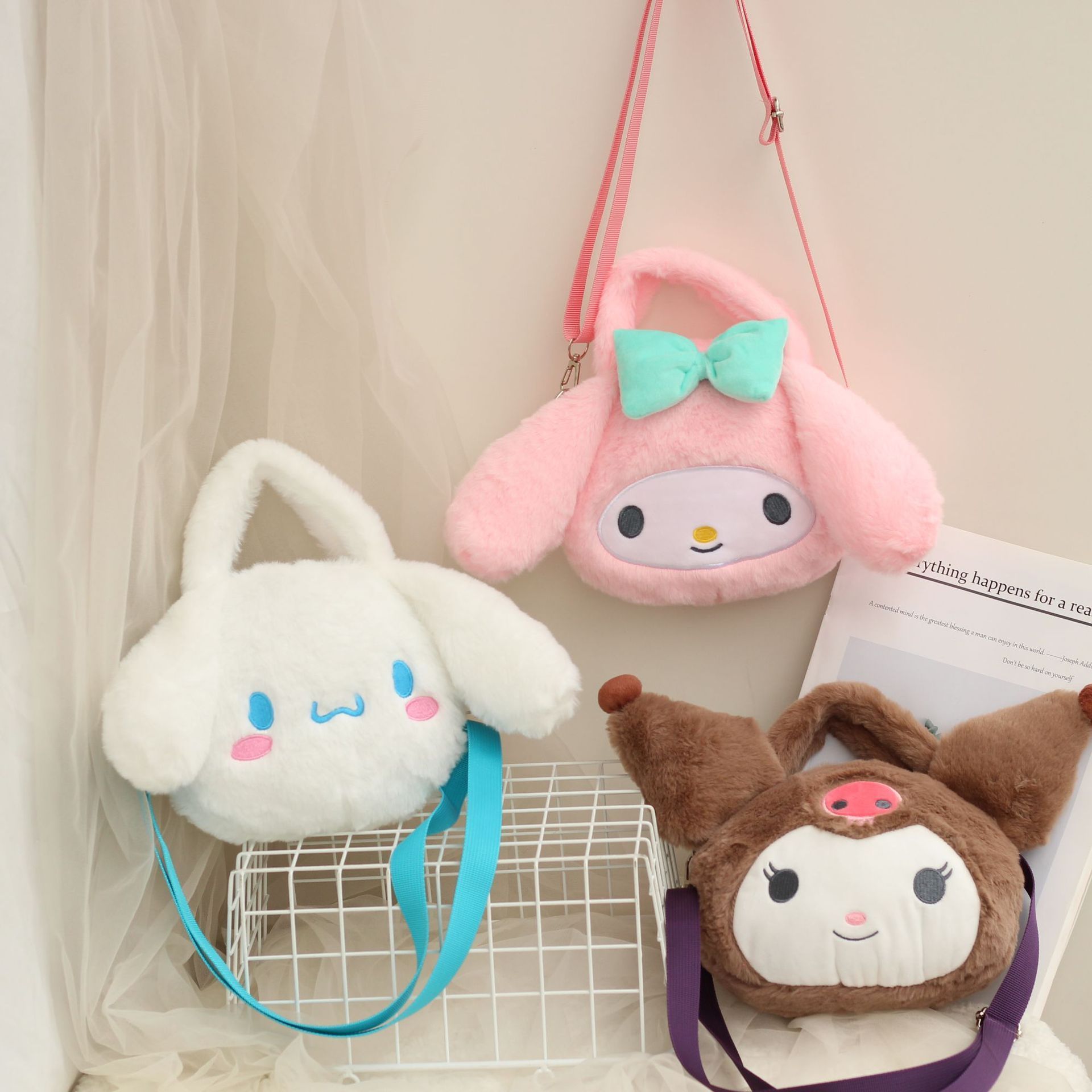 22*20cm  Kuromi Bag Melody Cinnamoroll Dog Soft Stuffed Plush Backpack Travel Bags Coin Purse Toys For Children Gift