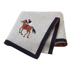 Custom Logo 100% Cotton Super Soft Comfortable Baby Knitted Horse Blankets