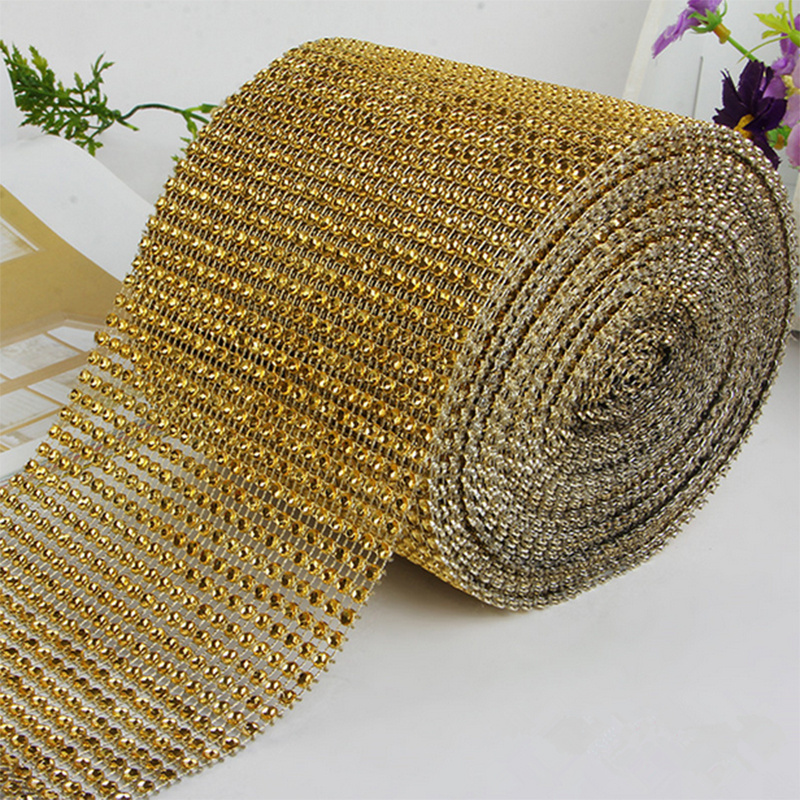 10Yards Per Roll 24 Rows Rhinestone Diamond Mesh Wrap Roll Rhinestone Crystal Looking Ribbon Trim Wedding Party Deco