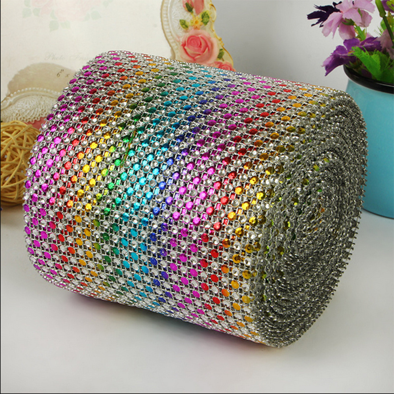 10Yards Per Roll 24 Rows Rhinestone Diamond Mesh Wrap Roll Rhinestone Crystal Looking Ribbon Trim Wedding Party Deco