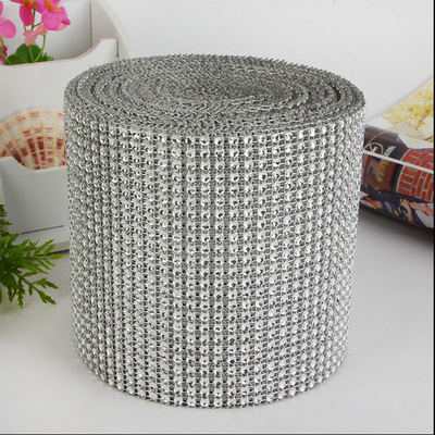 10Yards Per Roll 24 Rows Rhinestone Diamond Mesh Wrap Roll Rhinestone Crystal Looking Ribbon Trim Wedding Party Deco