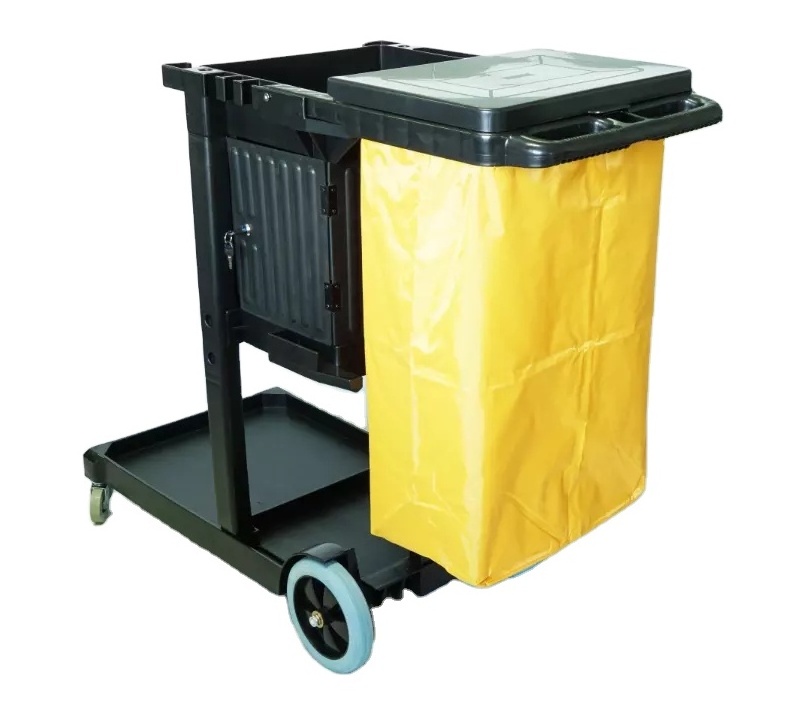 Hotel Cleaning Trolley Janitor Cleaning  Supplies Service Janitorial Cart With Storage Cabinet