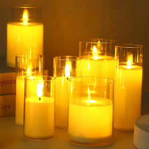 Lighting Flickering Pillar Led Candle Battery Powered Flameless Electronic Candles In Clear Tall Glass With Moving Flame