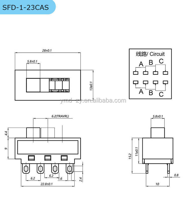 SFD-1-23CAS slide switch 3 position for hair drier, amplifier, blower, etc home appliances toggle switch