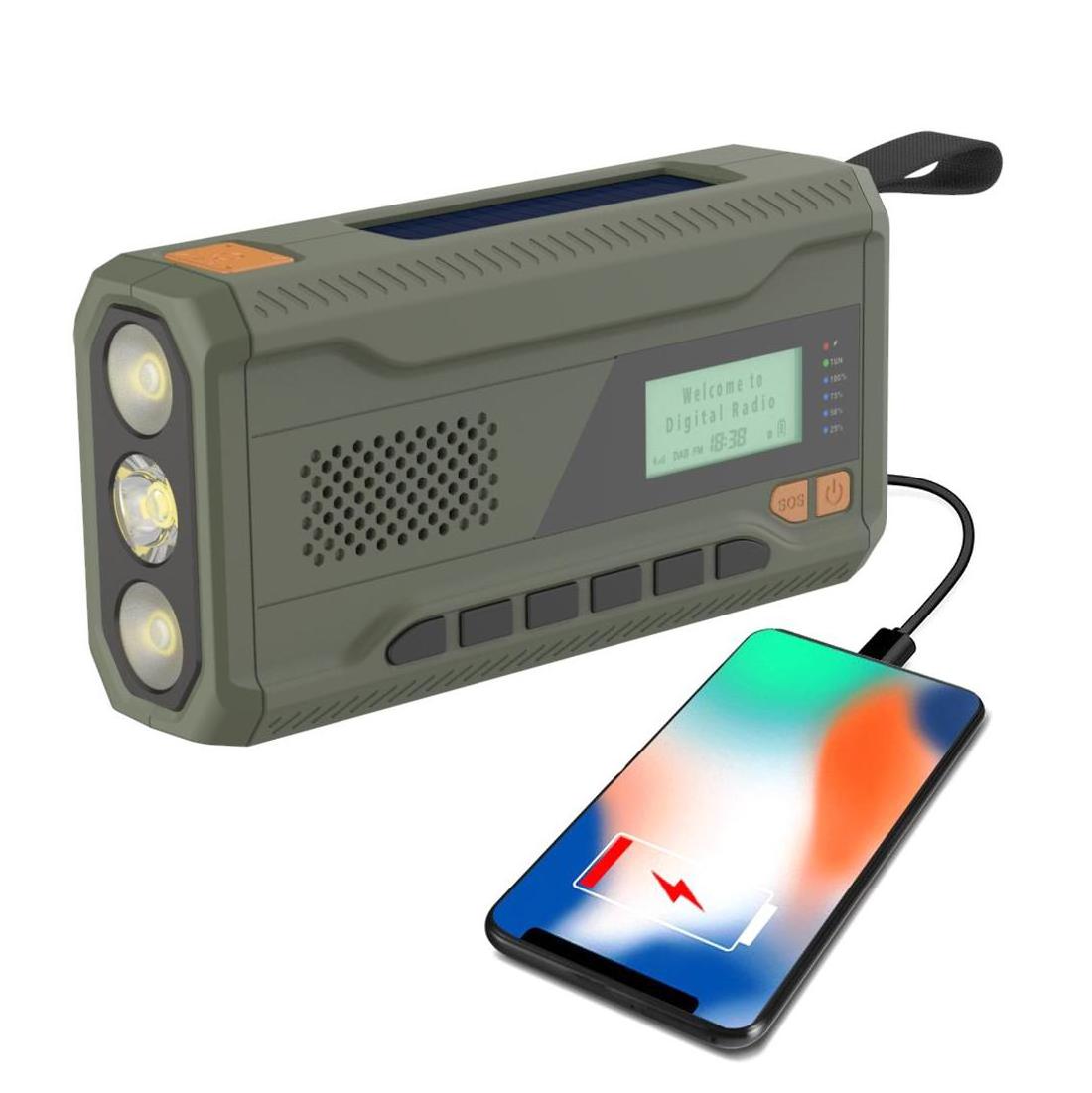 Emergency radio DAB, Portable  FM BT Hand Crank Solar Radio with SOS Alarm LED Flashlight 4500mAh Power Bank for Phone