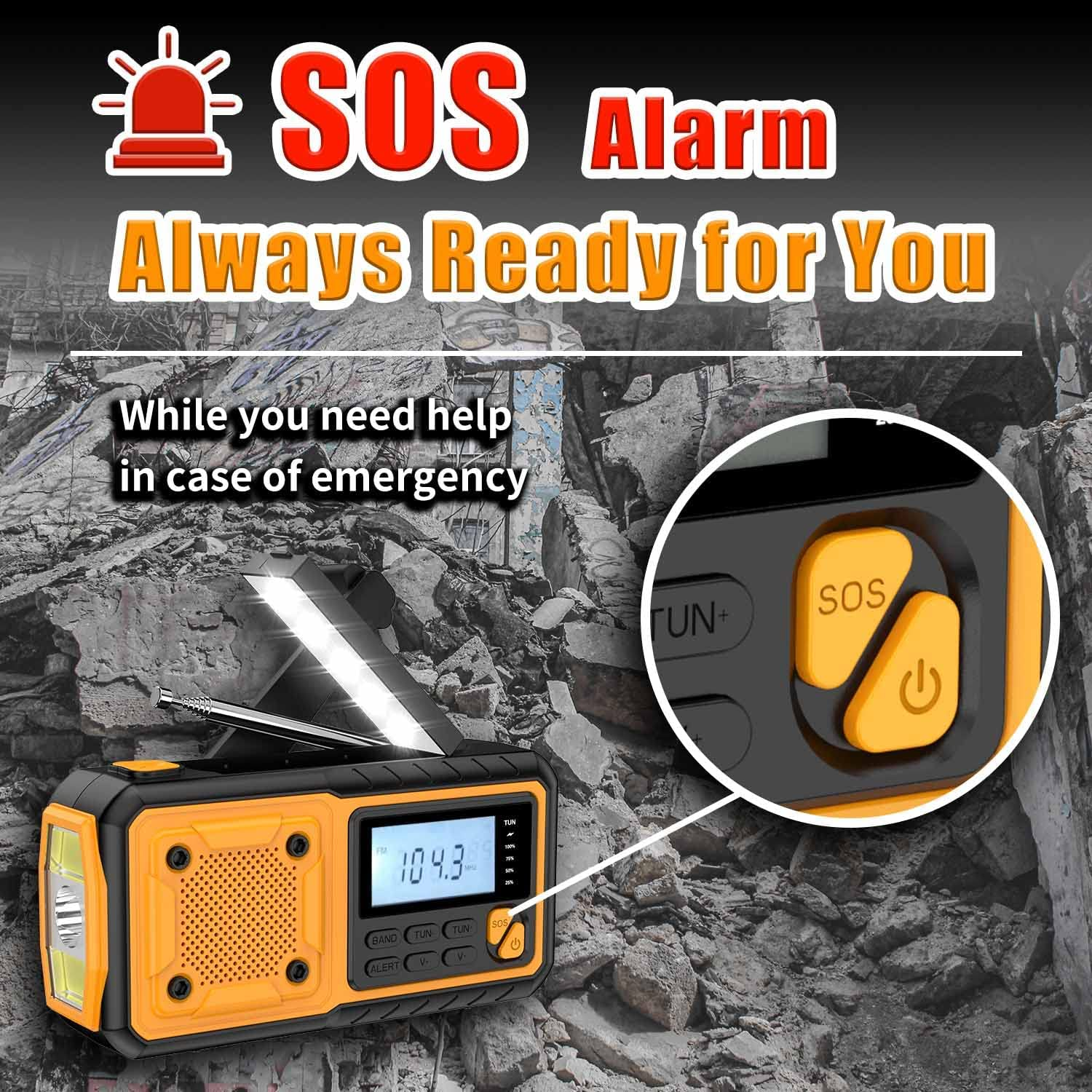 Emergency Hand Crank Weather Solar Radio, radios Portable Power Bank 4000mAh Hand Crank AM FM/NOAA Radio with LED Flashlights