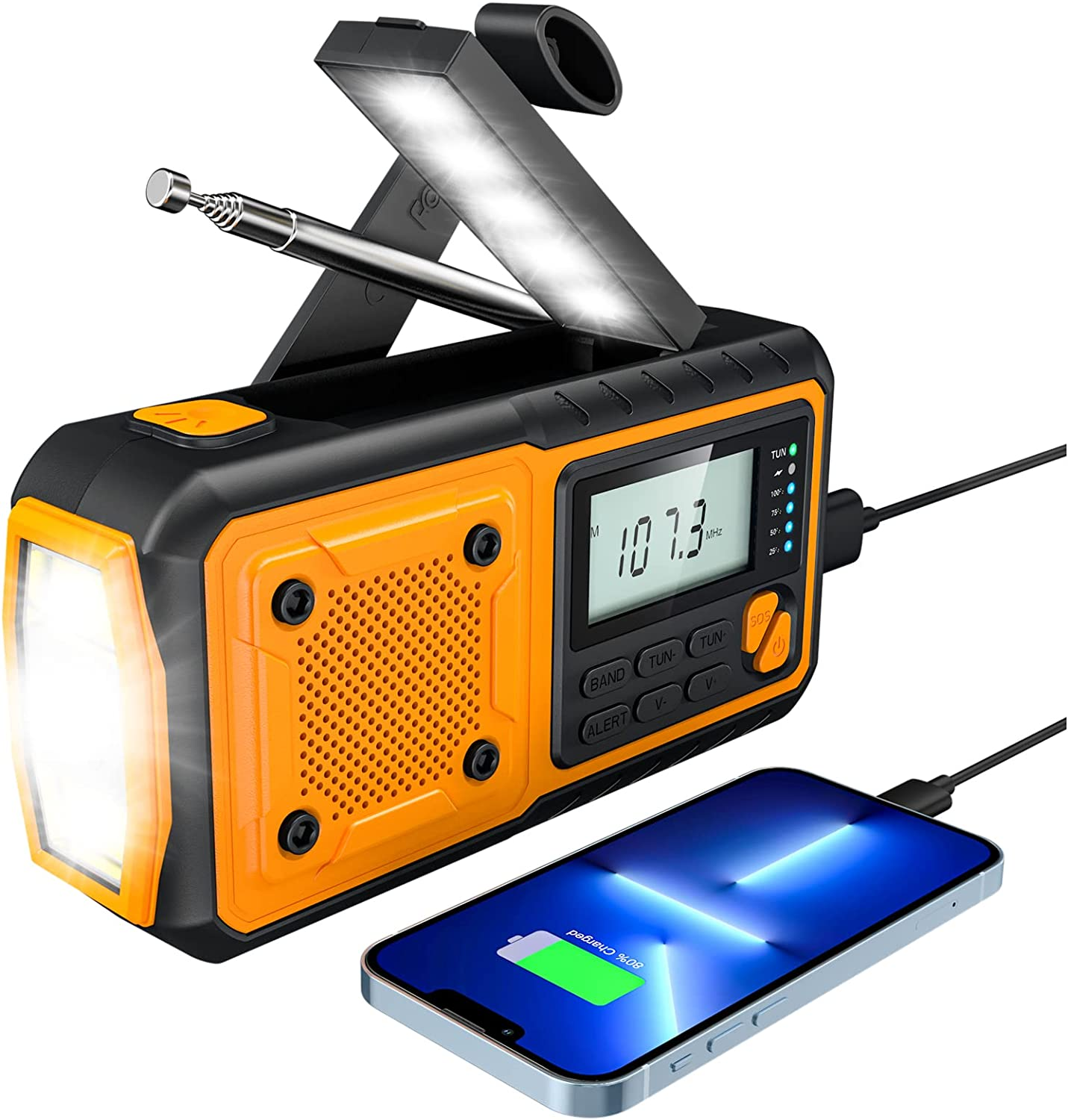 Emergency Hand Crank Weather Solar Radio, radios Portable Power Bank 4000mAh Hand Crank AM FM/NOAA Radio with LED Flashlights