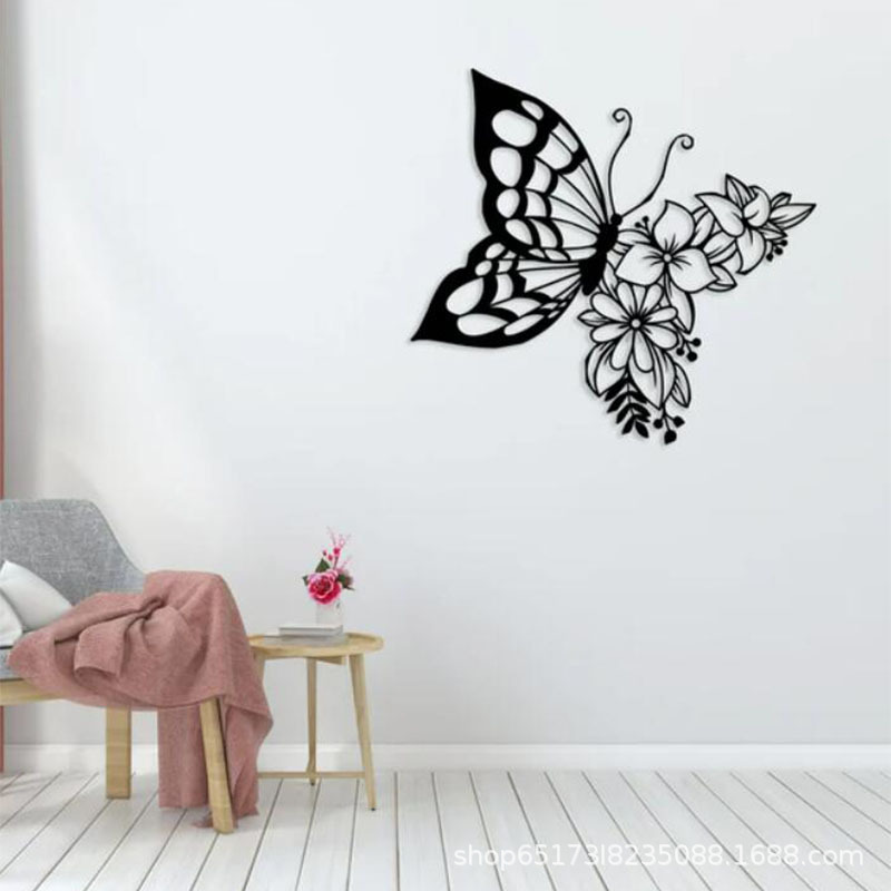 Custom Wall Decor House 12 inch Iron Butterfly Flower Silhouette Metal Wall Art Home Decor Bedroom Living Room Wall Hanging