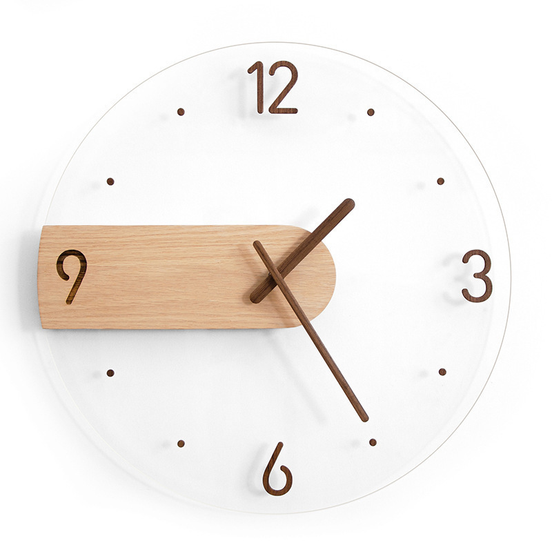 Creative Nordic Wall decor 16inch Silent Wooden Glass Round Quartz battery Sweep Movement wall clock for living room Home