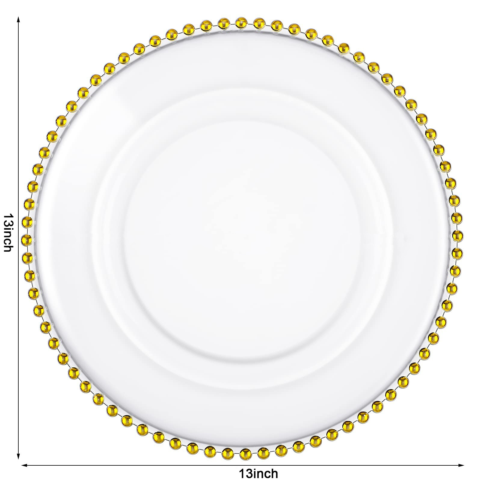 Wedding 13 inch Decorative Round Acrylic Clear plastic Charger plate with gold beads for event Dinner Plate