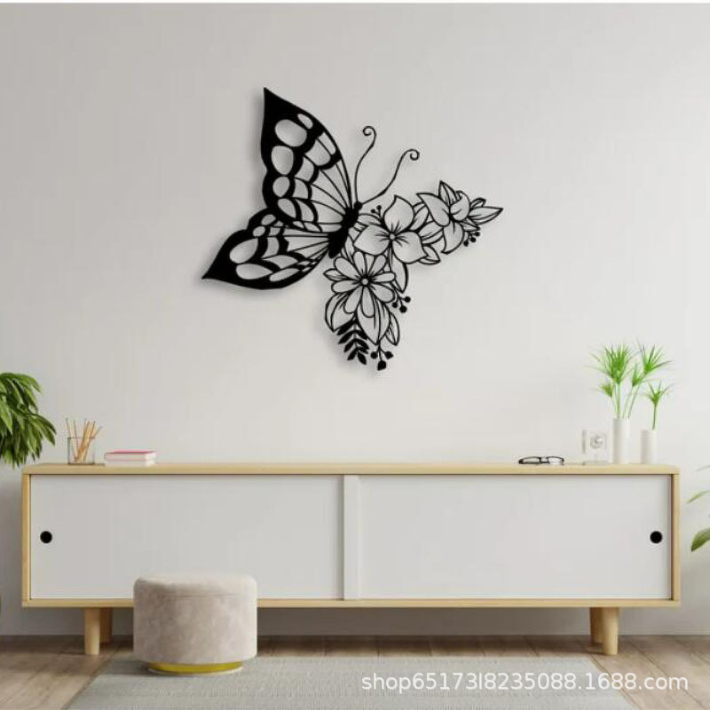 Custom Wall Decor House 12 inch Iron Butterfly Flower Silhouette Metal Wall Art Home Decor Bedroom Living Room Wall Hanging