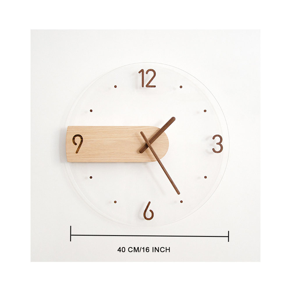 Creative Nordic Wall decor 16inch Silent Wooden Glass Round Quartz battery Sweep Movement wall clock for living room Home