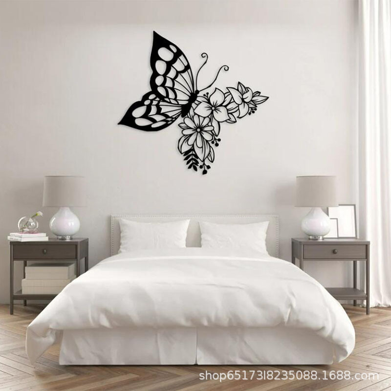 Custom Wall Decor House 12 inch Iron Butterfly Flower Silhouette Metal Wall Art Home Decor Bedroom Living Room Wall Hanging