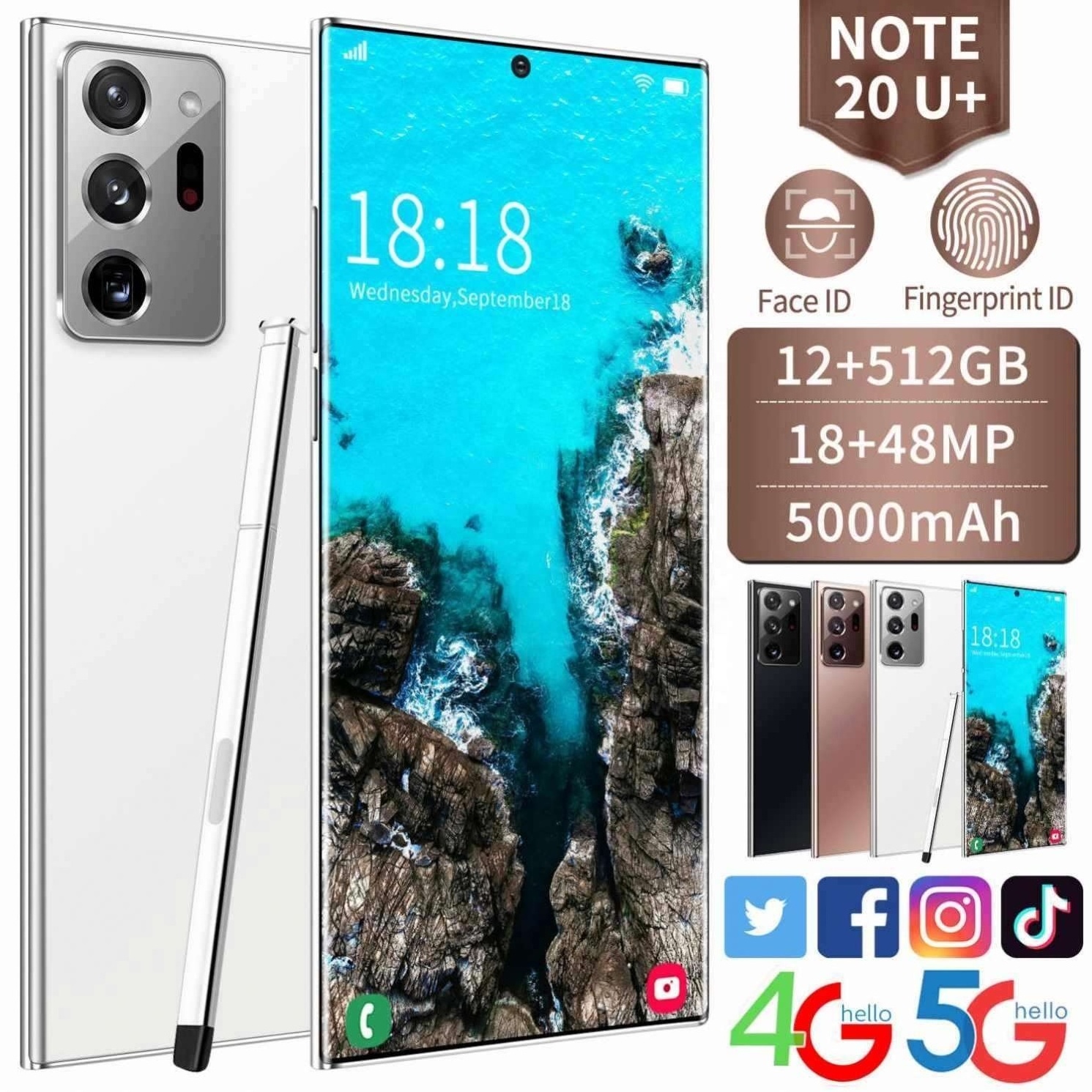 Note20U+ mobile phones 6.9inch HD screen 5000mAh Stylus android phone 12GB+512GB large memory smart handphone