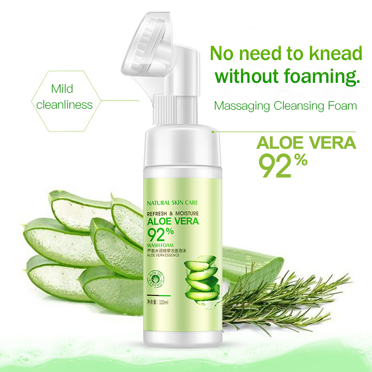 BIOAQUA Natural Hydrating Shrink Pores Acne Treatment Oil Control Aloe Vera Foam Facial Cleanser