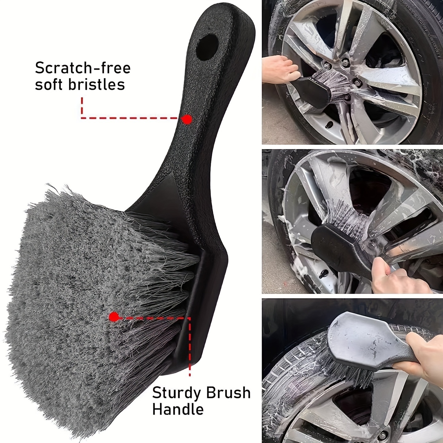 Durable Soft Bristle Car Wash Brush Car Wash Tire Gap Cleaning Brush With Short Handle Cleaning Supplies Auto Washing Tool