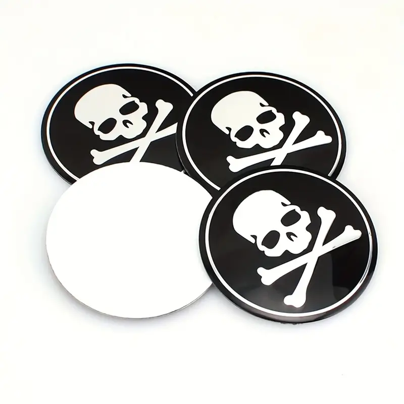 Custom Logo 4pcs Black Skull Logo Car Wheel Hub Center Cover Stickers Universal Wheel Hub Cover Center Rim Caps