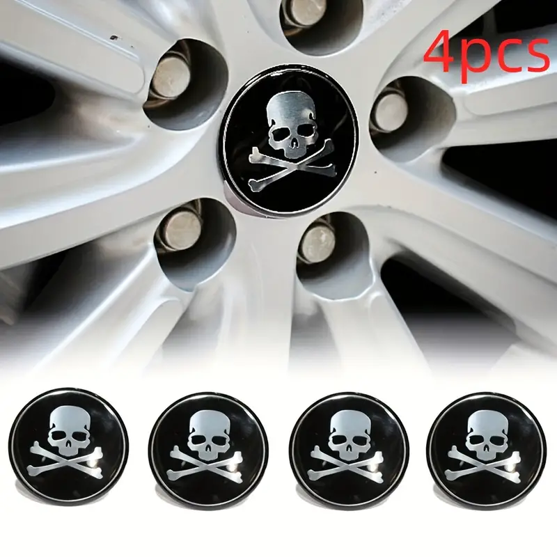 Custom Logo 4pcs Black Skull Logo Car Wheel Hub Center Cover Stickers Universal Wheel Hub Cover Center Rim Caps