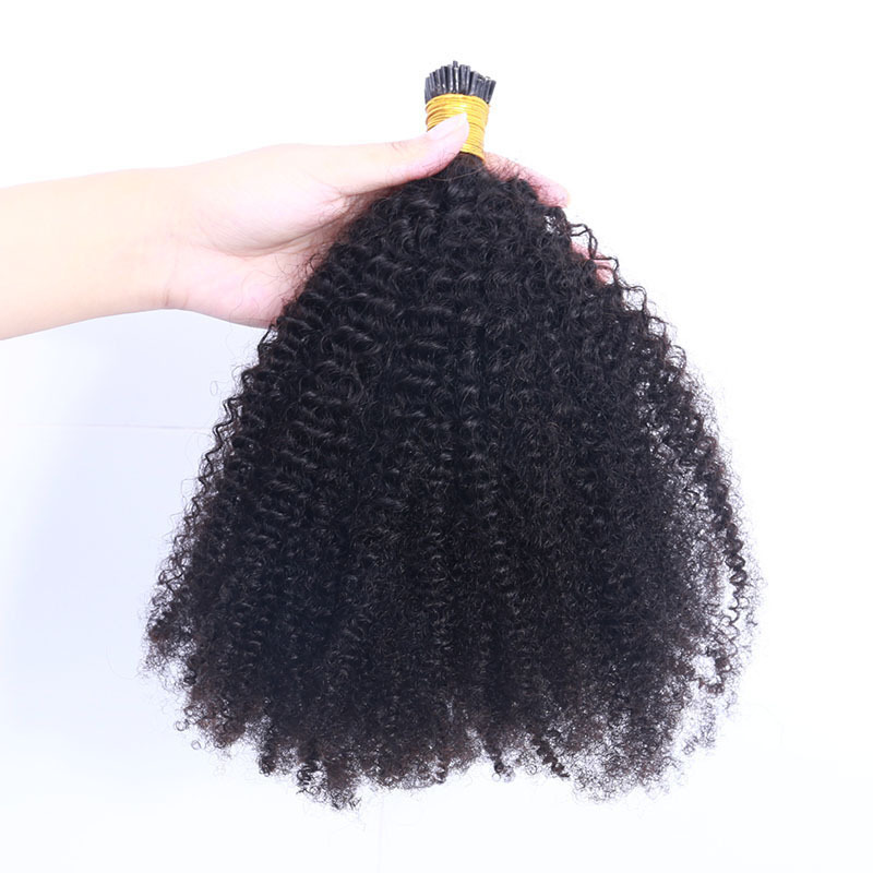 Mongolian Afro Kinky Curly Bundles Microlinks Hair Extensions Bulk Virgin Hair 3B 3C I tip Human Hair Extensions Black For Women